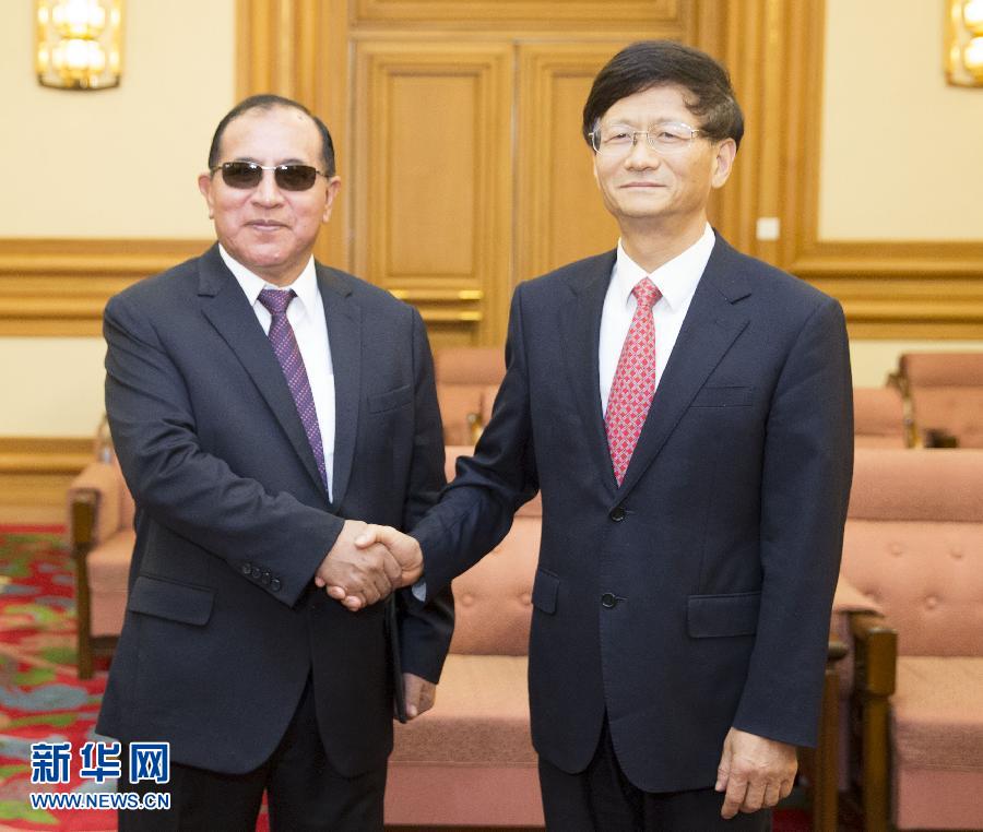 9月5日，中共中央政治局委員、中央政法委書記孟建柱在北京會見秘魯最高法院院長維克托·盧卡斯·蒂科納。 新華社記者 黃敬文 攝 