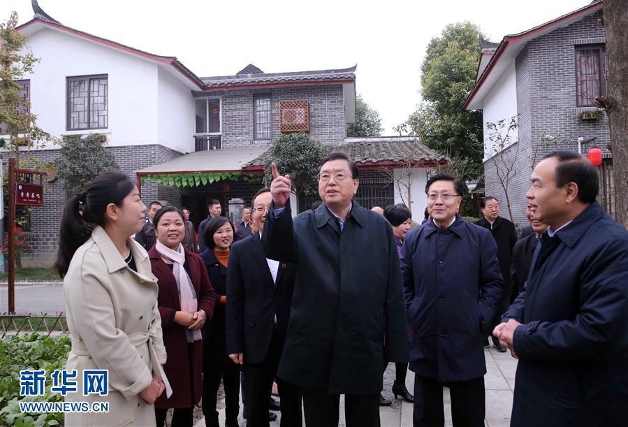 這是11月22日，張德江來到成都郫縣青杠樹村，了解村民委員會工作情況。 新華社記者 劉衛(wèi)兵 攝 