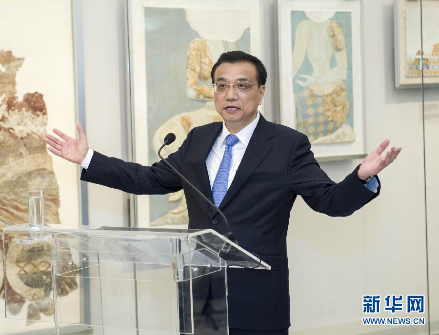 6月21日，國務院總理李克強與希臘總理薩馬拉斯共同出席希臘伊拉克利翁博物館新館開館儀式并發(fā)表講話。 新華社記者 王曄 攝