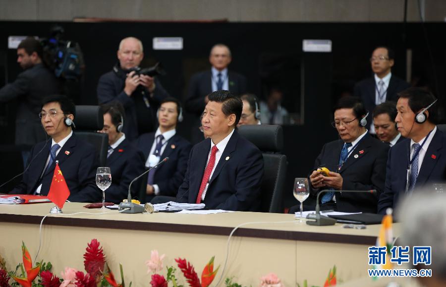 7月15日，國家主席習(xí)近平在巴西福塔萊薩出席金磚國家領(lǐng)導(dǎo)人第六次會晤。 新華社記者 蘭紅光 攝 