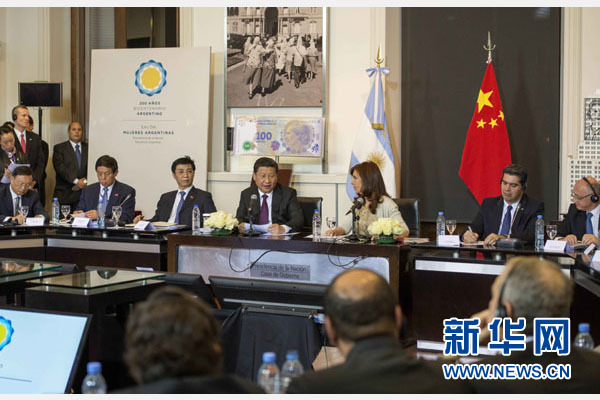 當?shù)貢r間7月18日，國家主席習近平在布宜諾斯艾利斯同阿根廷總統(tǒng)克里斯蒂娜舉行會談。 新華社記者 李學仁 攝