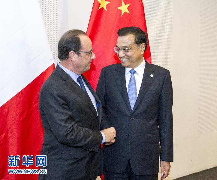 10月16日，中國國務(wù)院總理李克強在米蘭會見法國總統(tǒng)奧朗德。新華社記者 王曄 攝 