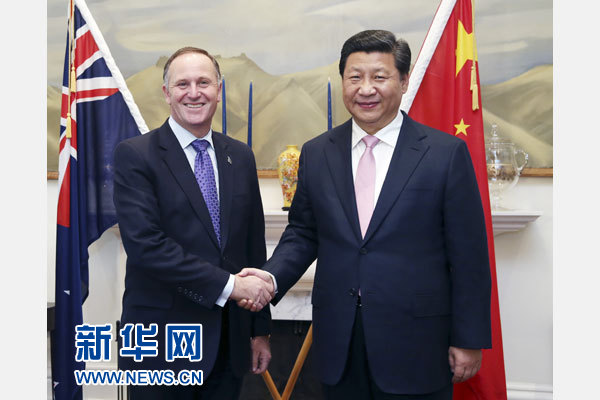 11月20日，國家主席習(xí)近平在惠靈頓同新西蘭總理約翰·基舉行會談。 新華社記者 姚大偉 攝