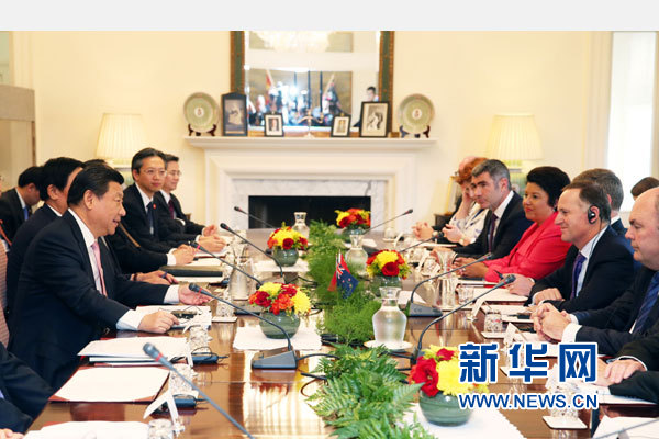 11月20日，中國國家主席習(xí)近平在惠靈頓同新西蘭總理約翰·基舉行會談。 新華社記者 馬占成 攝