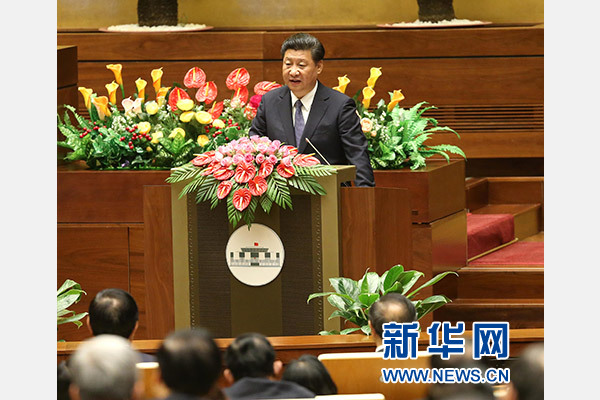 11月6日，中共中央總書記、國家主席習近平在越南國會發(fā)表題為《共同譜寫中越友好新篇章》的重要演講。 新華社記者 龐興雷 攝