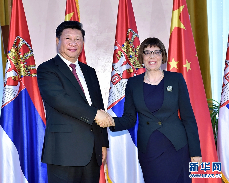 6月18日，國家主席習近平在貝爾格萊德會見塞爾維亞國民議會議長戈伊科維奇。 新華社記者李濤攝