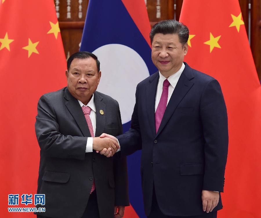 9月2日，國家主席習近平在杭州會見老撾國家主席本揚。新華社記者張鐸攝