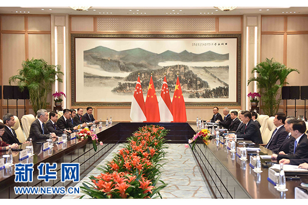 9月2日，國(guó)家主席習(xí)近平在杭州會(huì)見(jiàn)新加坡總理李顯龍。新華社記者張鐸攝
